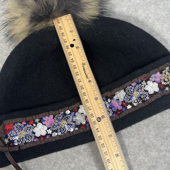 Uno Alla Volta Mia Black Italian Wool Cap Womens‎ Embellished Handmade Artisan